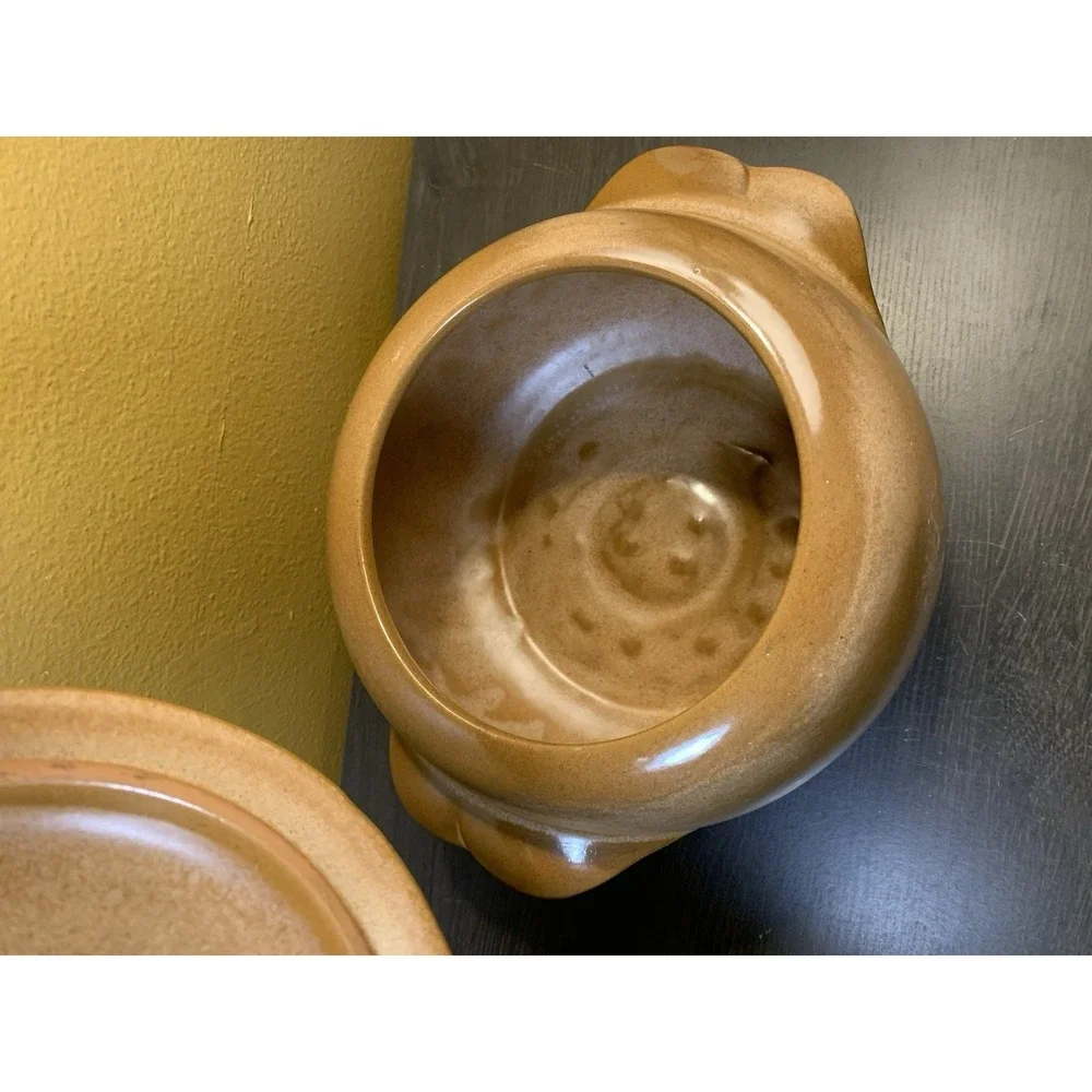 Vintage FRANKOMA Pottery 4V Brown Prairie Bean Pot Casserole & Lid USA
